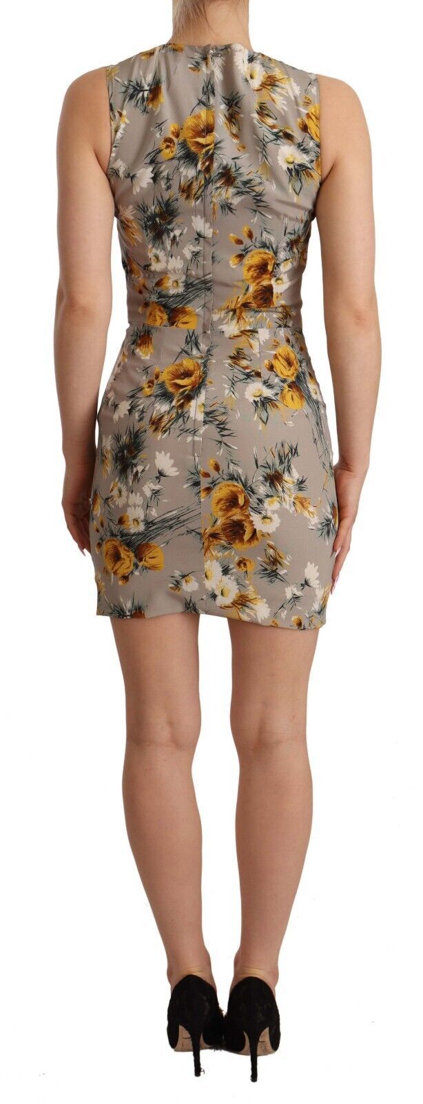 Dolce & Gabbana Graues Stretch-Minikleid aus Seide mit Blumenmuster-3