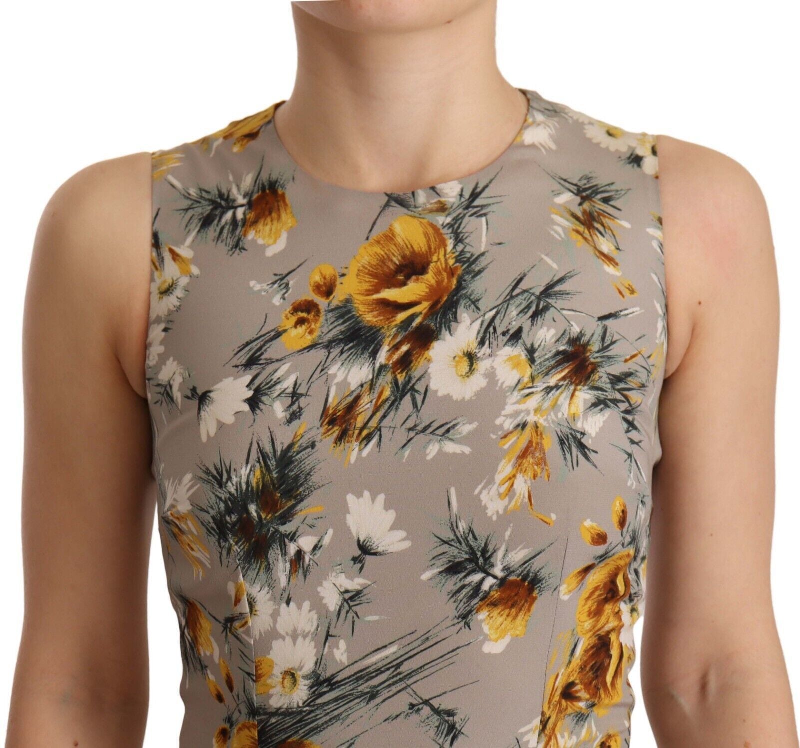 Dolce & Gabbana Graues Stretch-Minikleid aus Seide mit Blumenmuster-4
