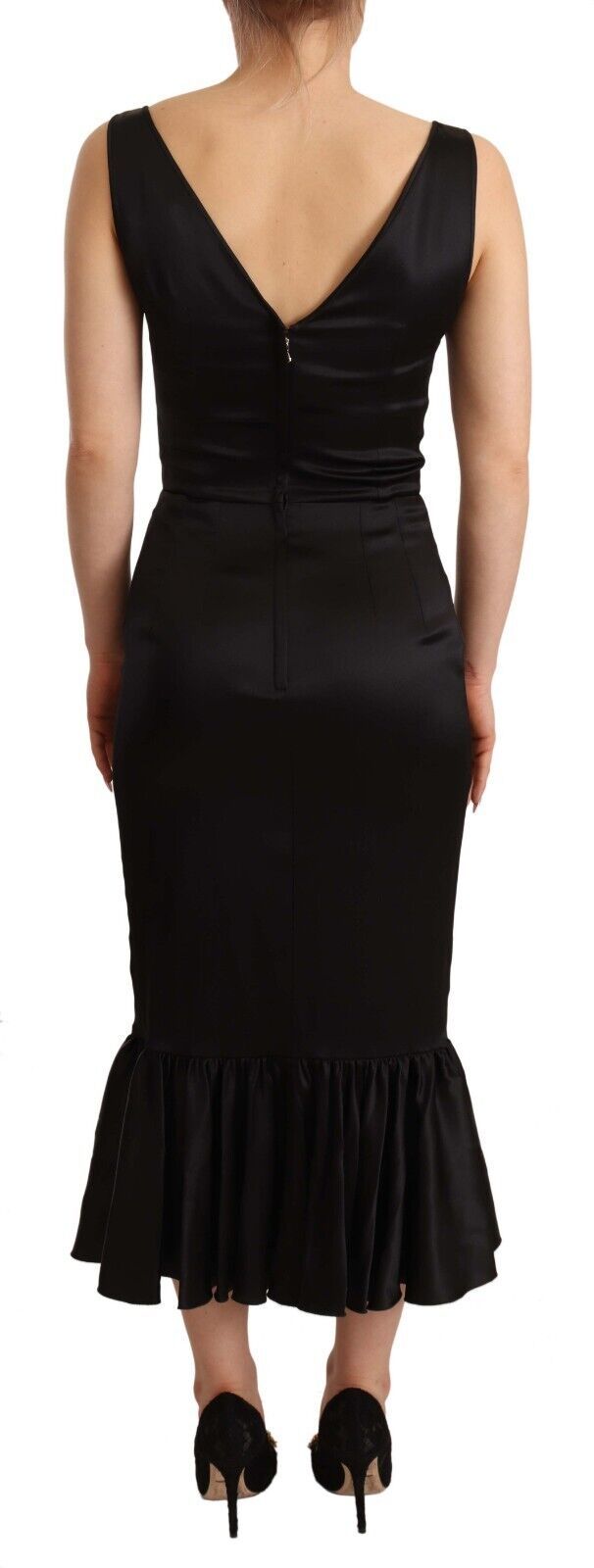 Dolce & Gabbana Black Silk Stretch Sheath Mermaid Midi Dress-3