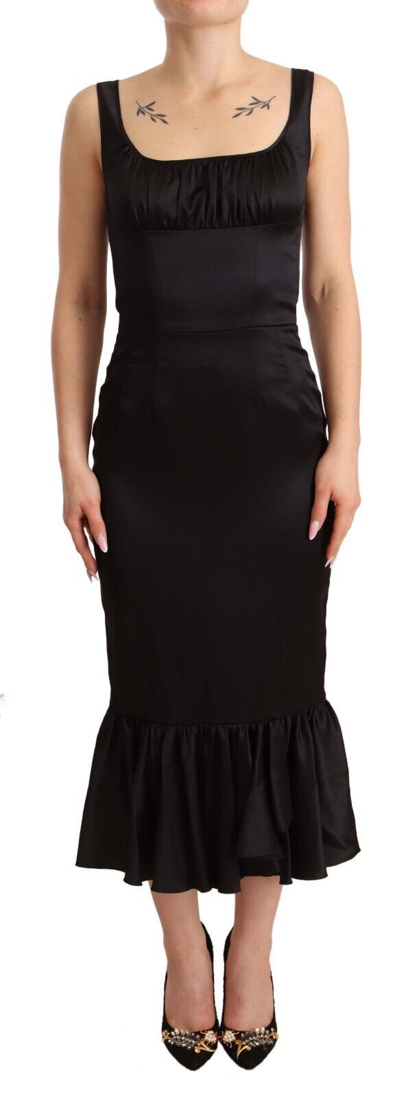Dolce & Gabbana Black Silk Stretch Sheath Mermaid Midi Dress-1