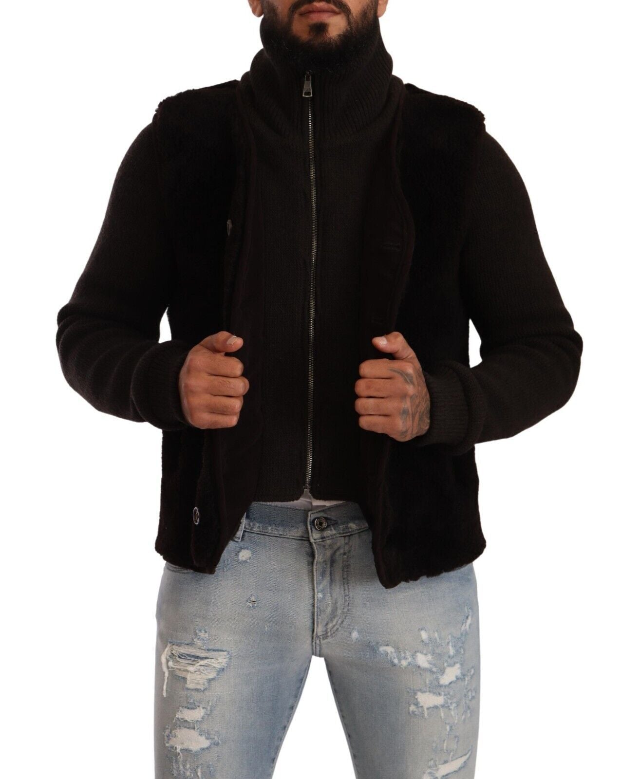 Chaqueta de cuero negro con cuello alto para hombre de Dolce & Gabbana-5
