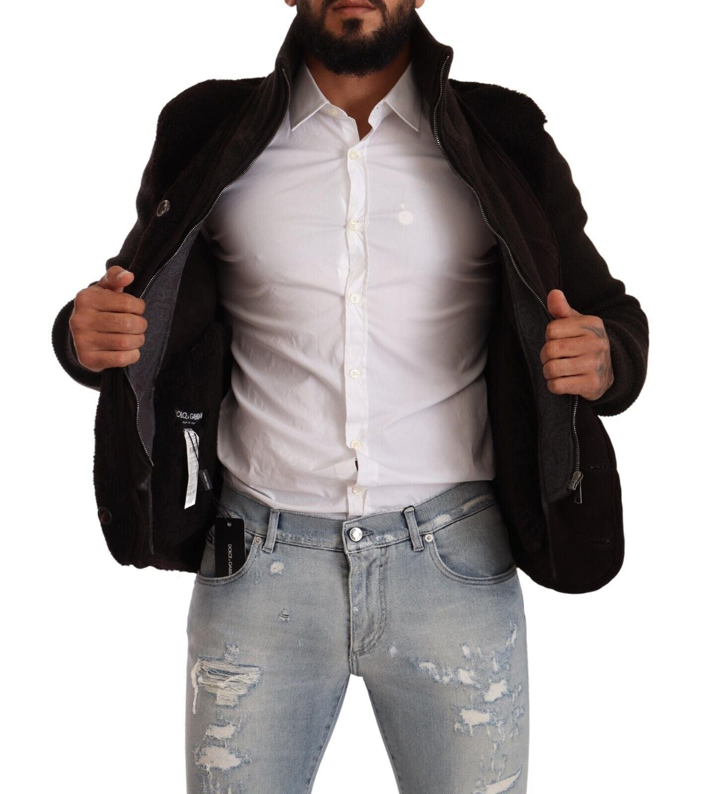Chaqueta de cuero negro con cuello alto para hombre de Dolce & Gabbana-6