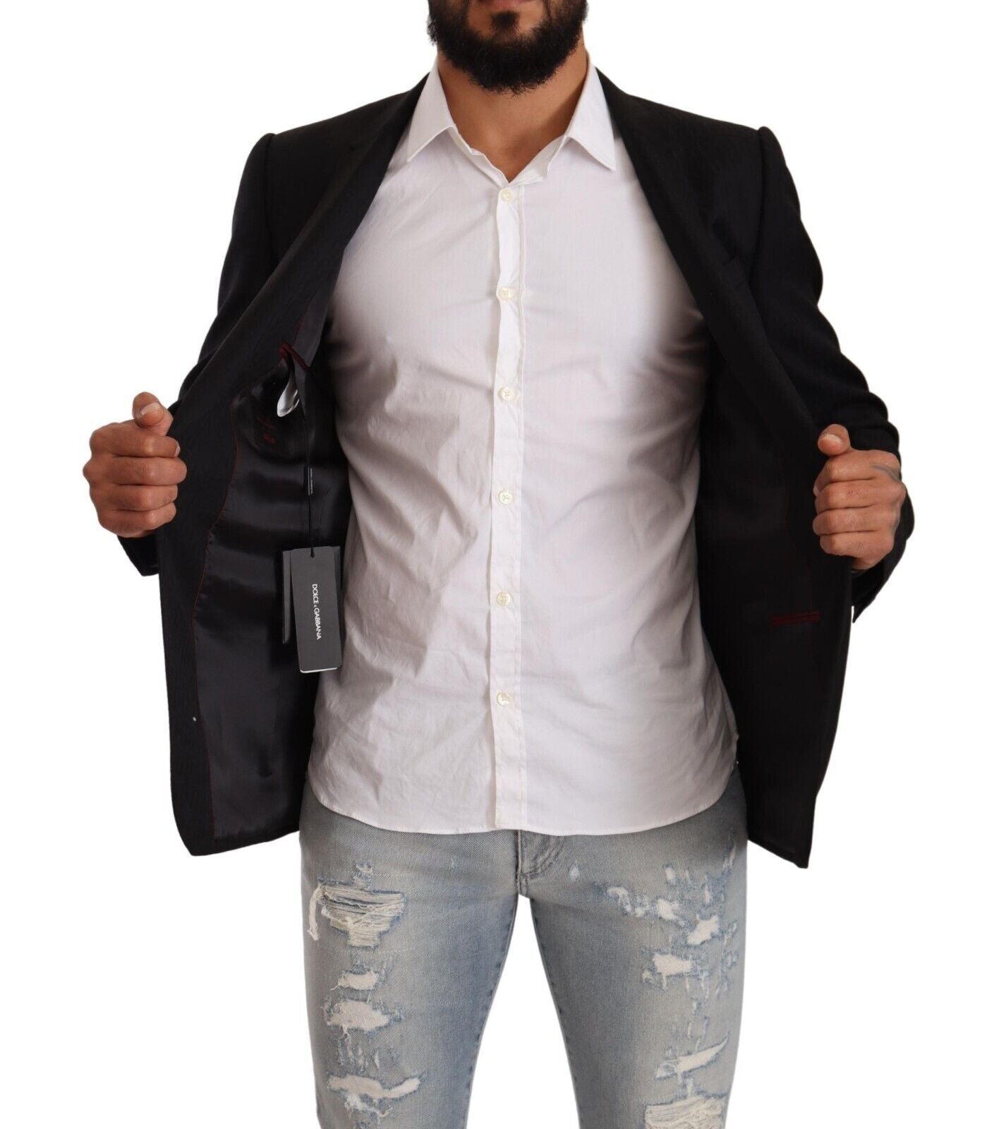 Dolce & Gabbana Schwarzer einreihiger Wollanzug GOLD Jacket-5