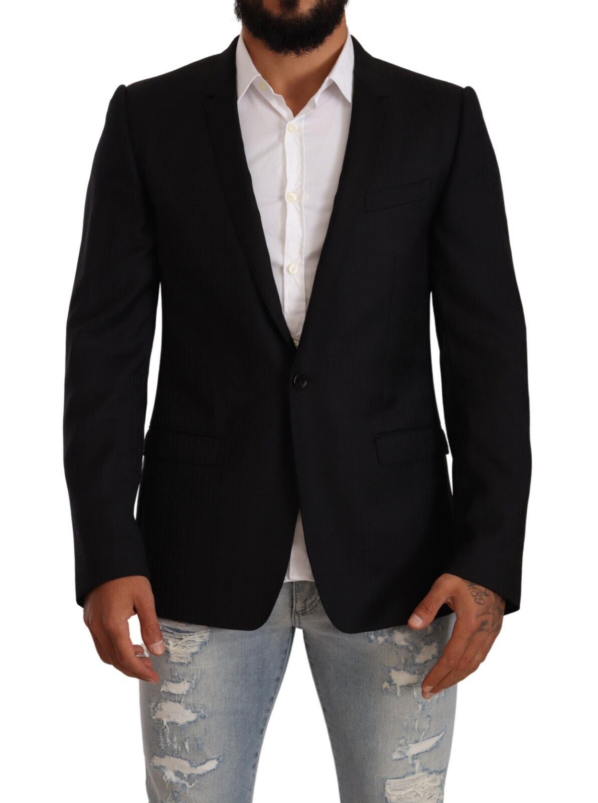 Dolce & Gabbana Schwarzer einreihiger Wollanzug GOLD Jacket-1