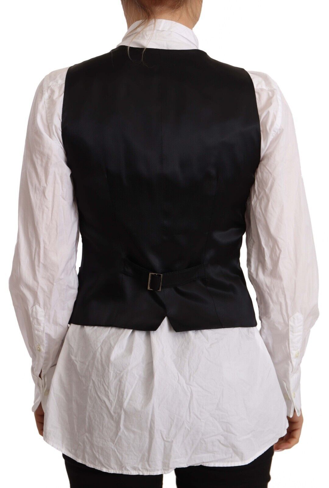 Top sin mangas de viscosa negro Dolce & Gabbana con cierre de botones-3