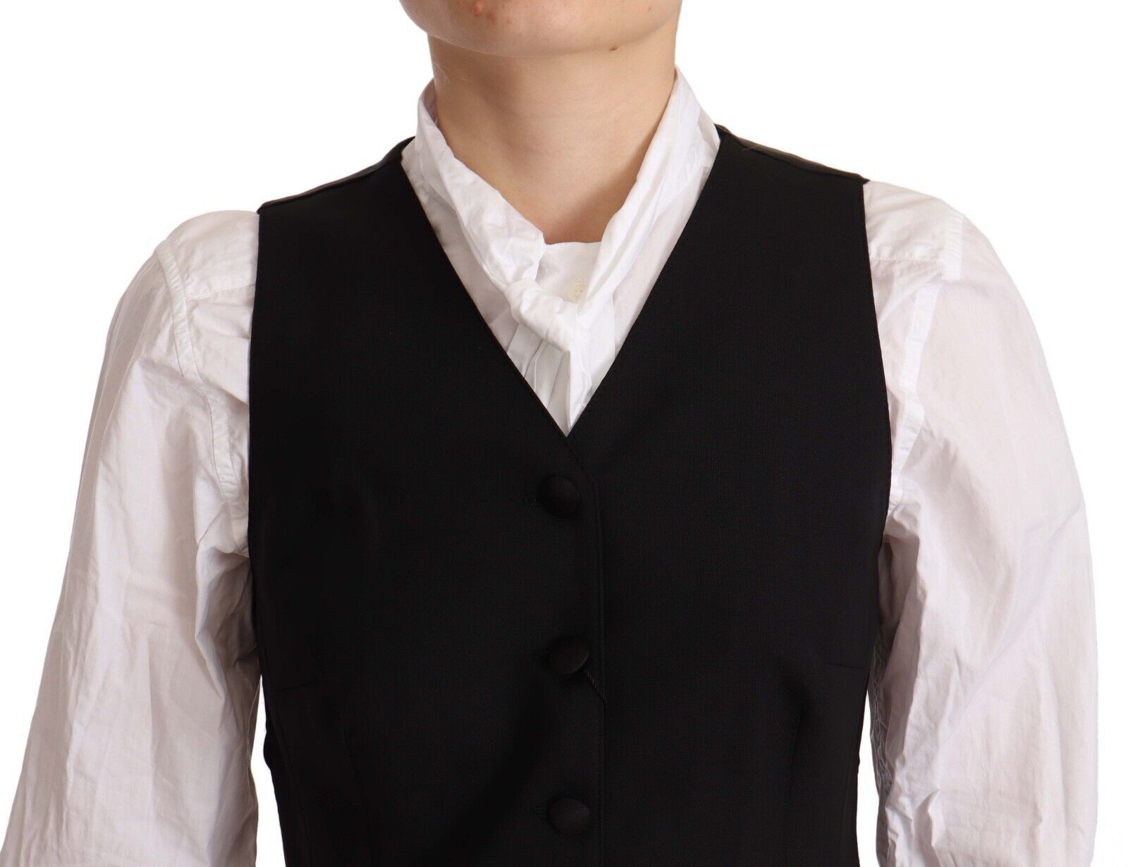 Top sin mangas de viscosa negro Dolce & Gabbana con cierre de botones-4