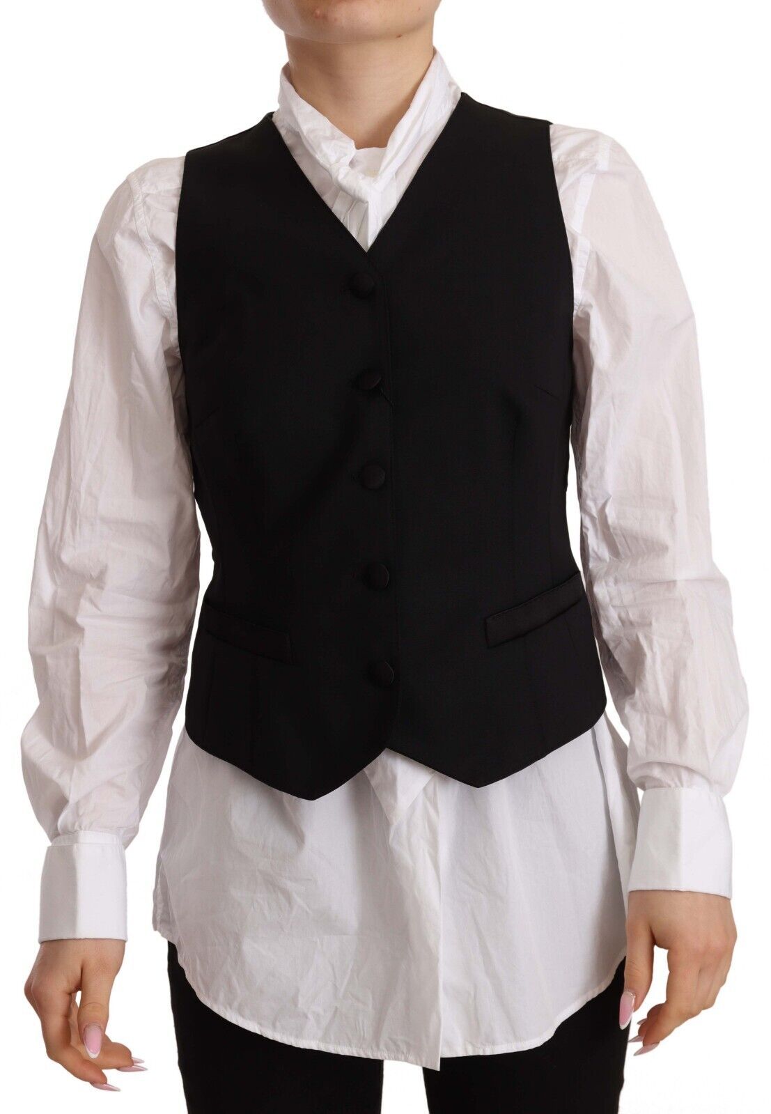 Top sin mangas de viscosa negro Dolce & Gabbana con cierre de botones-1