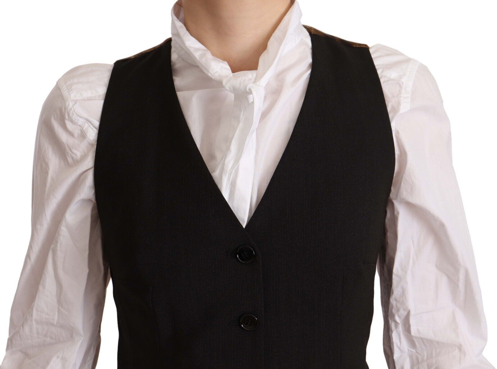 Dolce & Gabbana Schwarzes ärmelloses Westenoberteil mit Knopfleiste aus Polyester-4