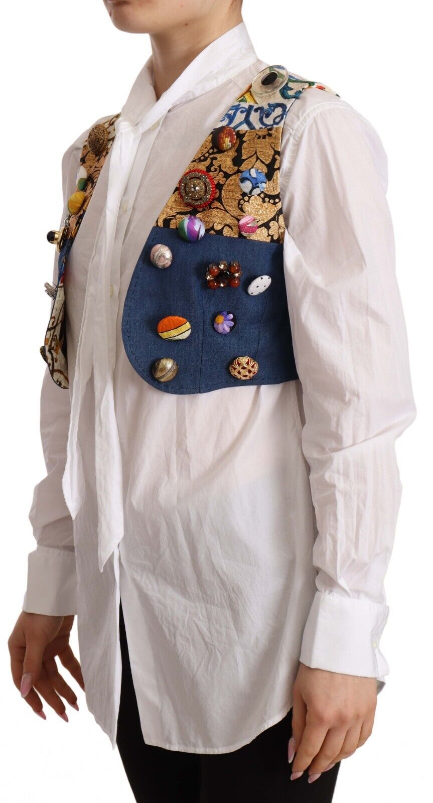 Dolce & Gabbana Multicolor Embellished Coat with Waist Cotton Top-2
