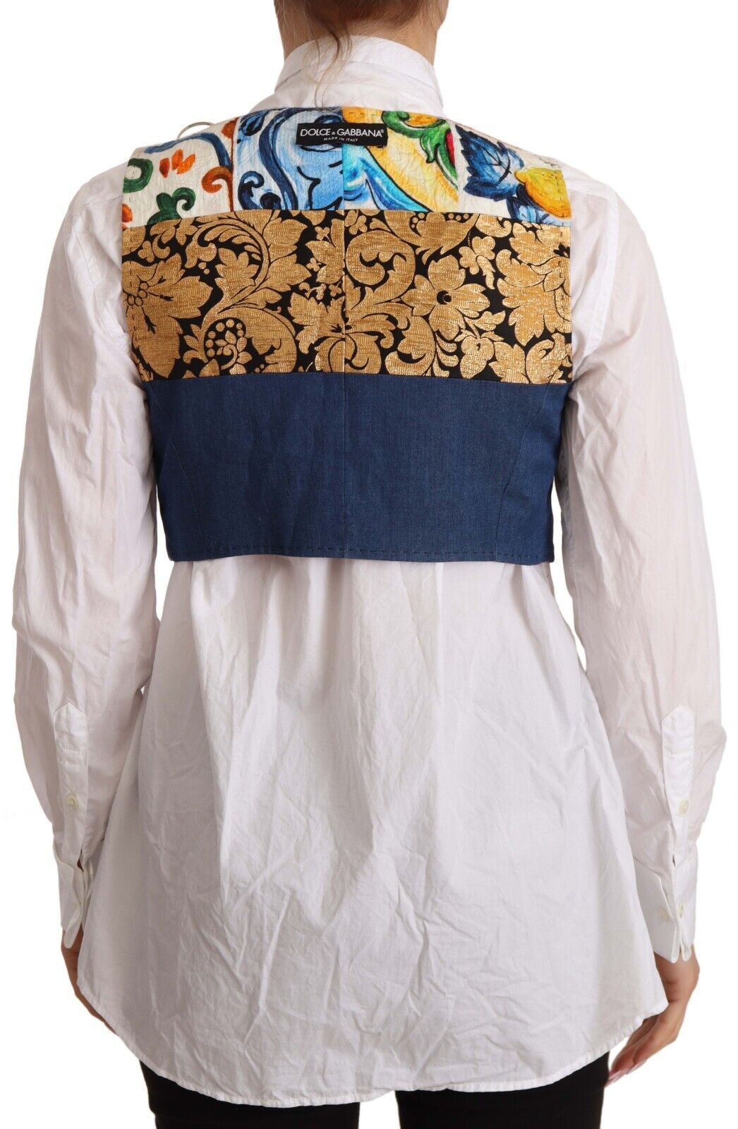 Dolce & Gabbana Multicolor Embellished Coat with Waist Cotton Top-3
