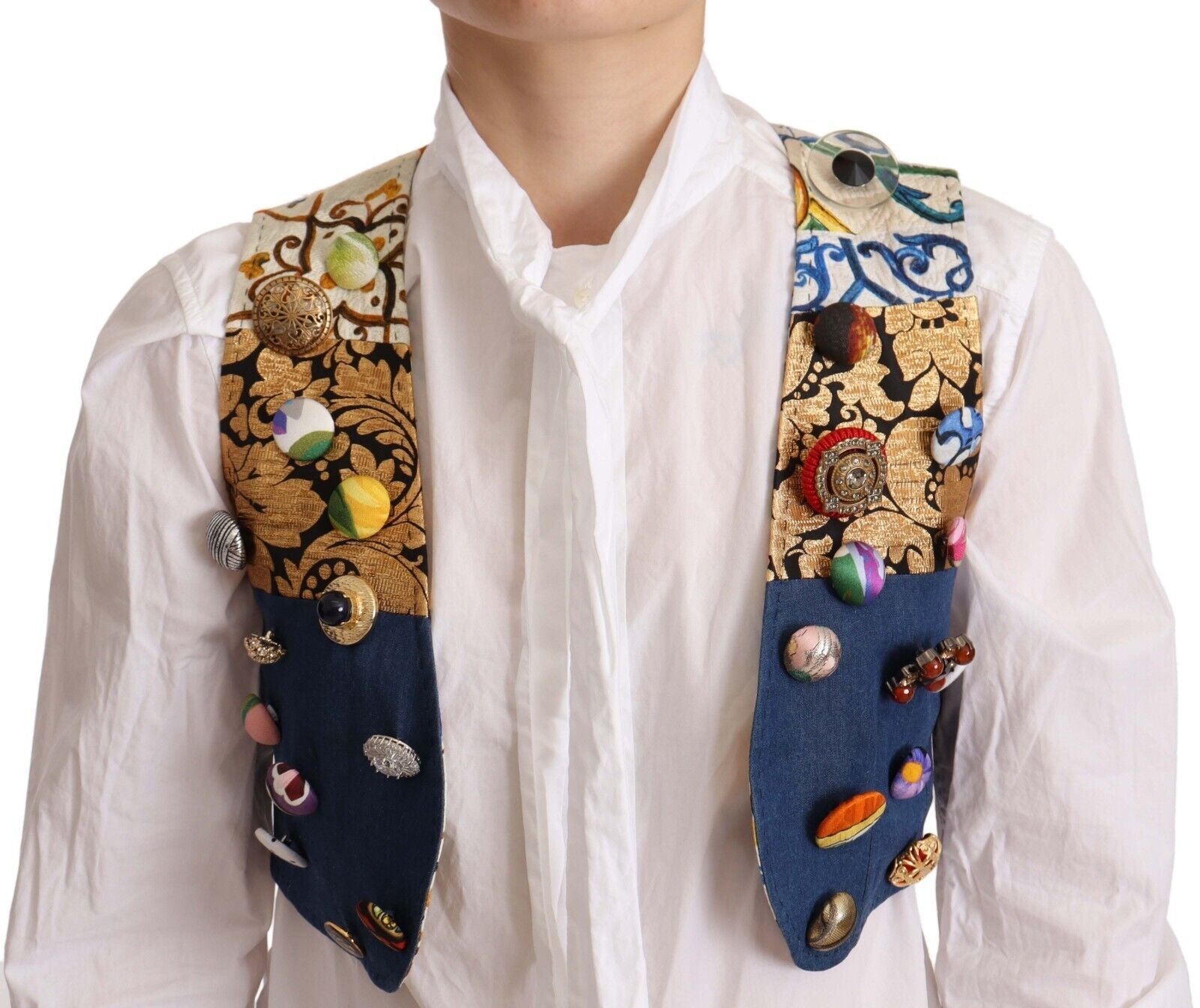 Dolce & Gabbana Multicolor Embellished Coat with Waist Cotton Top-4