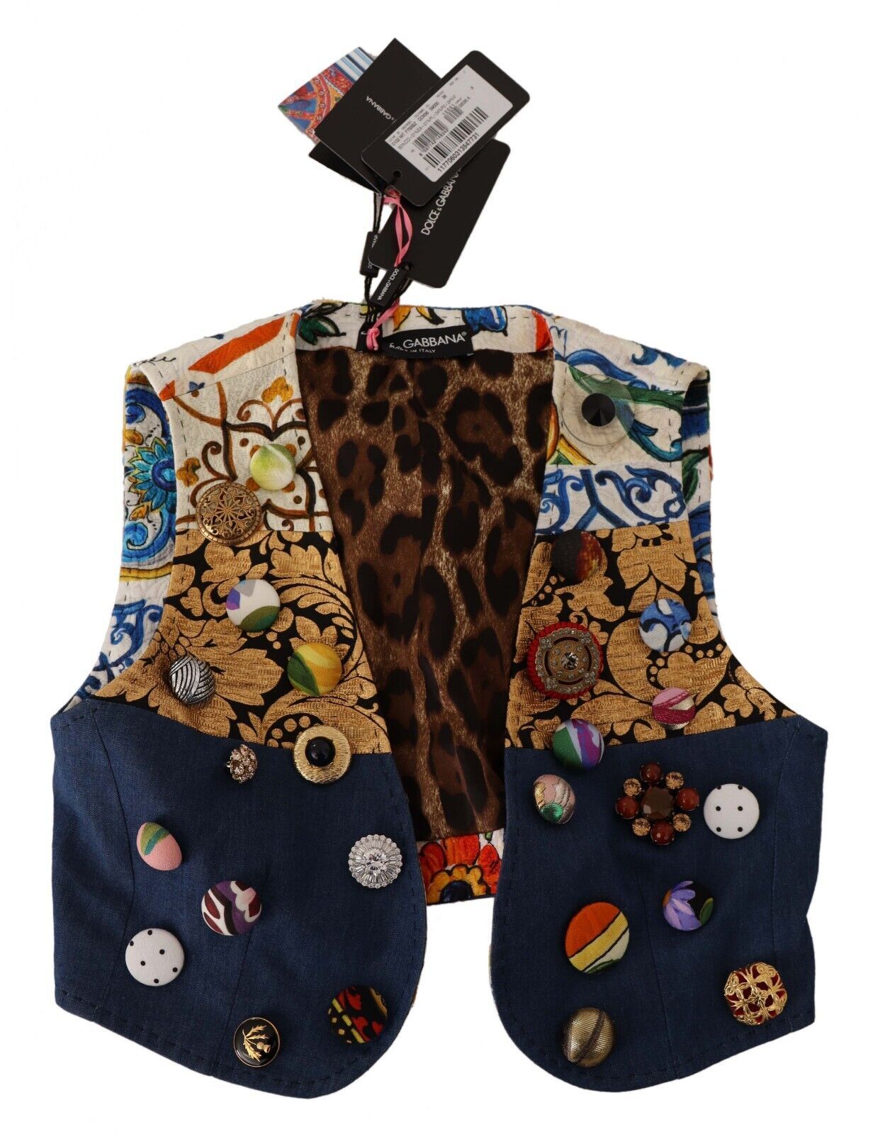 Dolce & Gabbana Multicolor Embellished Coat with Waist Cotton Top-5