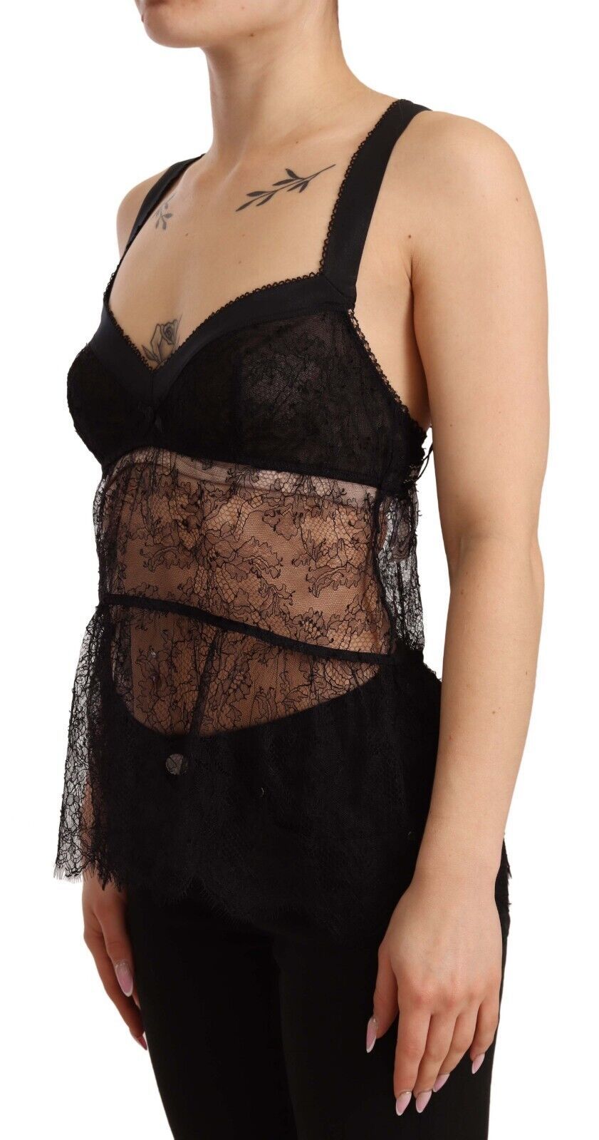 Dolce & Gabbana Black Silk Lace Babydoll Nylon Lingerie Top-2