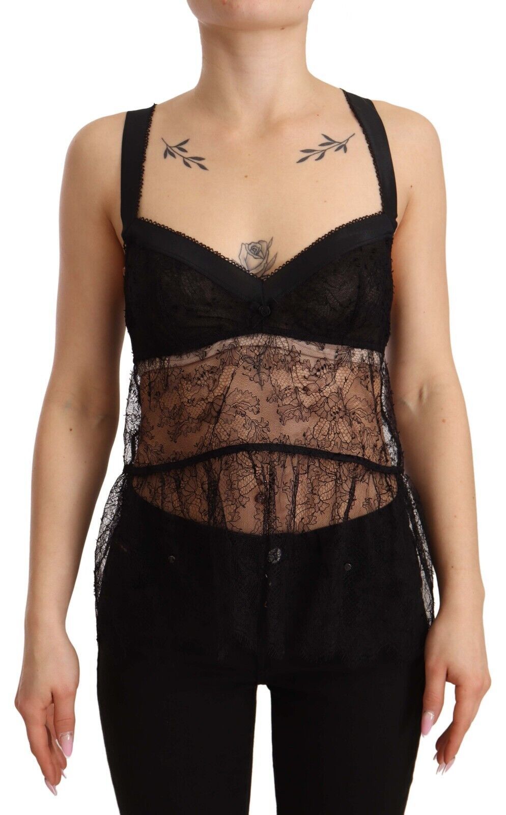 Dolce & Gabbana Black Silk Lace Babydoll Nylon Lingerie Top-1