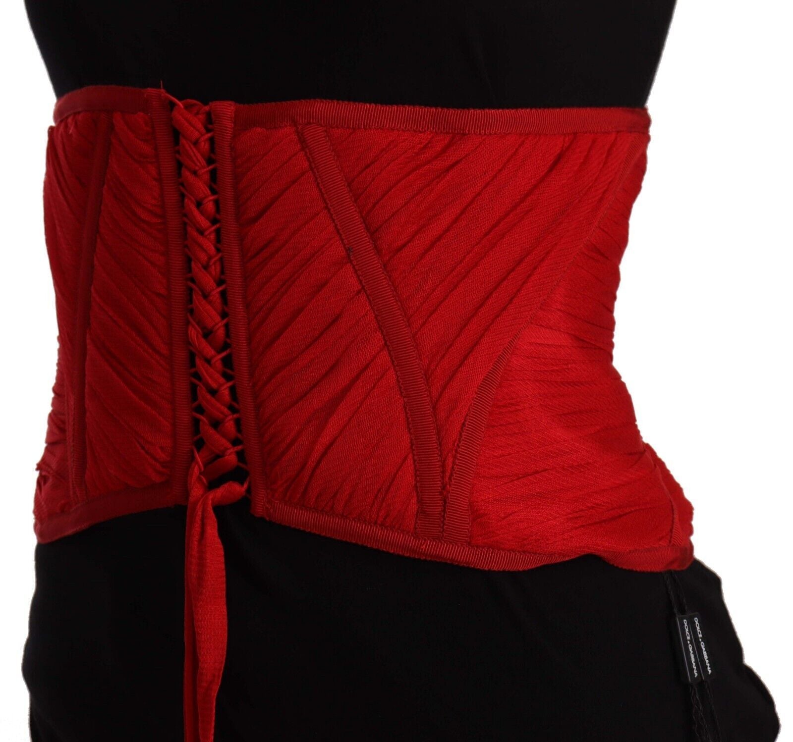 Dolce & Gabbana Red Corset Belt Stretch Waist Strap Silk Top-3