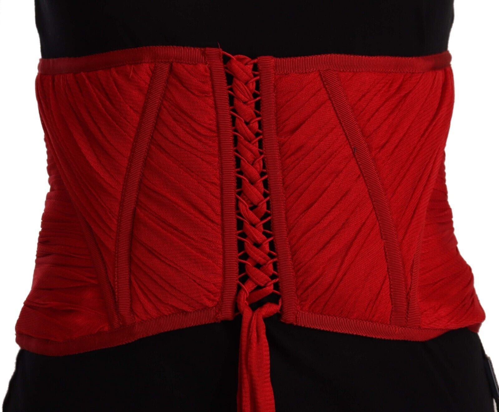 Dolce & Gabbana Red Corset Belt Stretch Waist Strap Silk Top-4