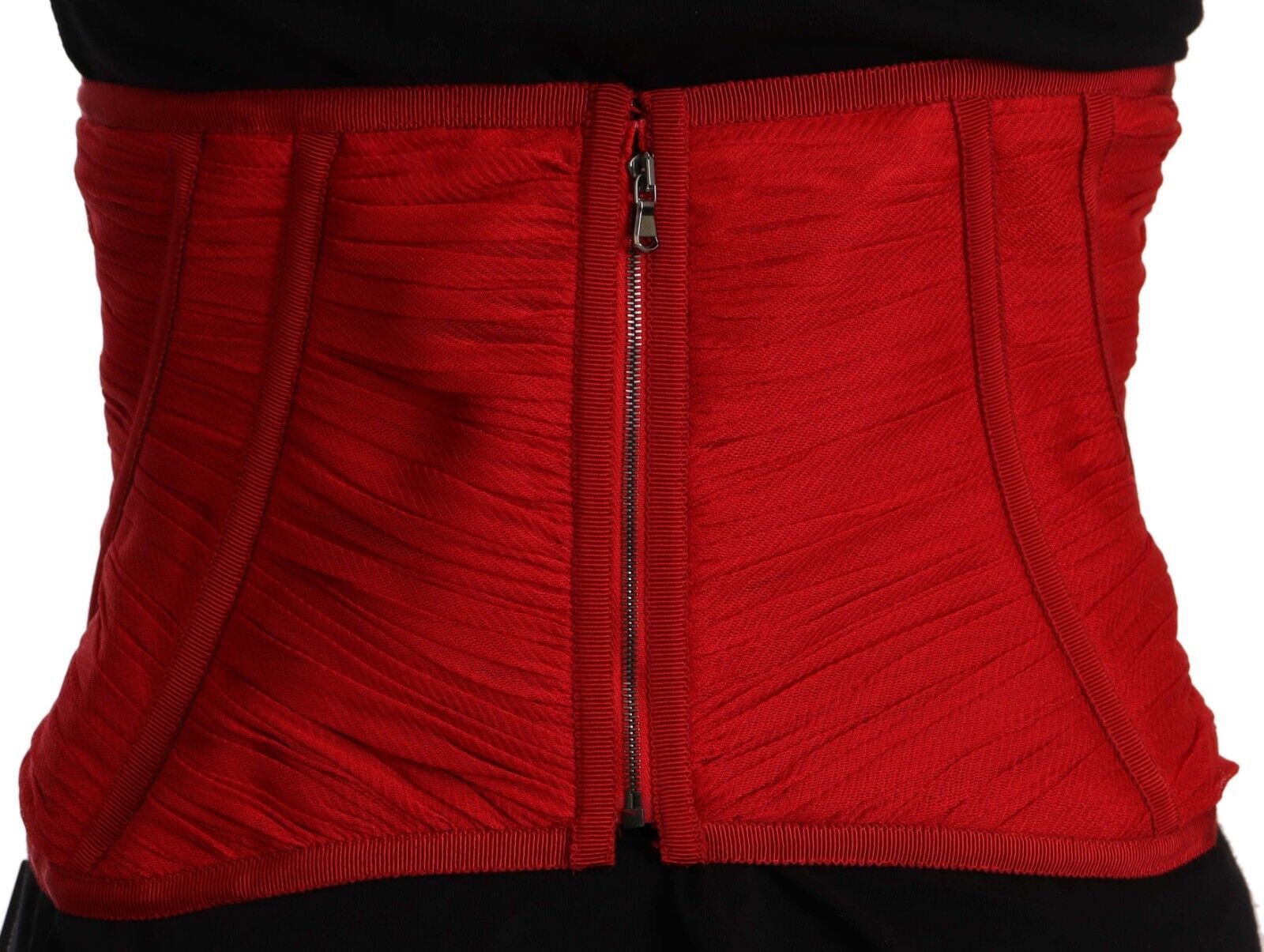 Dolce & Gabbana Red Corset Belt Stretch Waist Strap Silk Top-5
