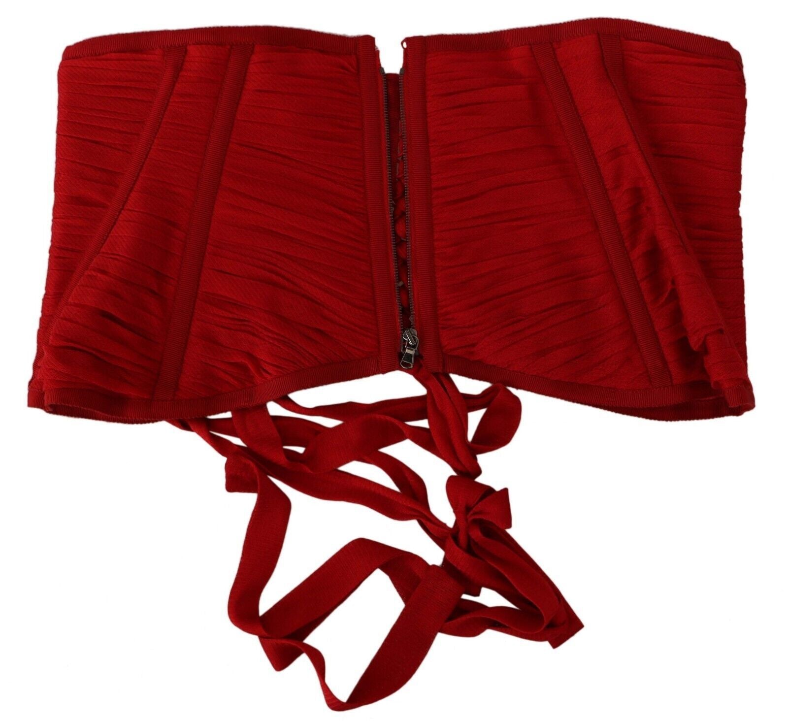 Dolce & Gabbana Red Corset Belt Stretch Waist Strap Silk Top-6