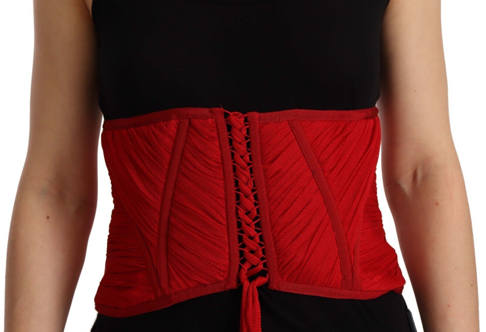 Dolce & Gabbana Red Corset Belt Stretch Waist Strap Silk Top-1