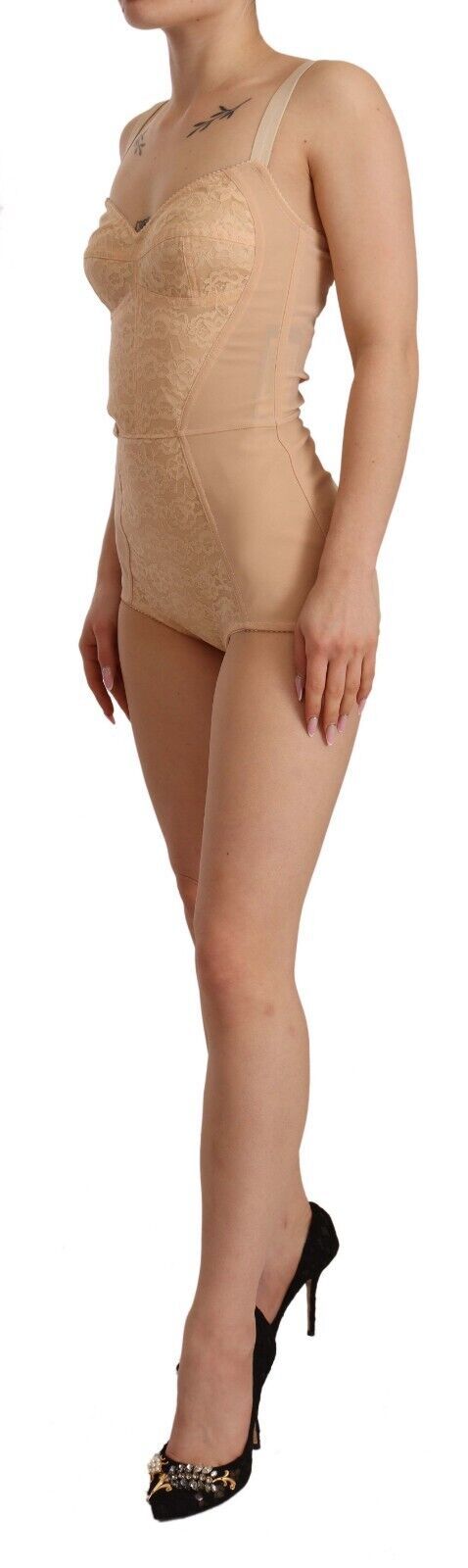 Dolce & Gabbana Beige Nylon Floral Lace Bodysuit Underwear-2