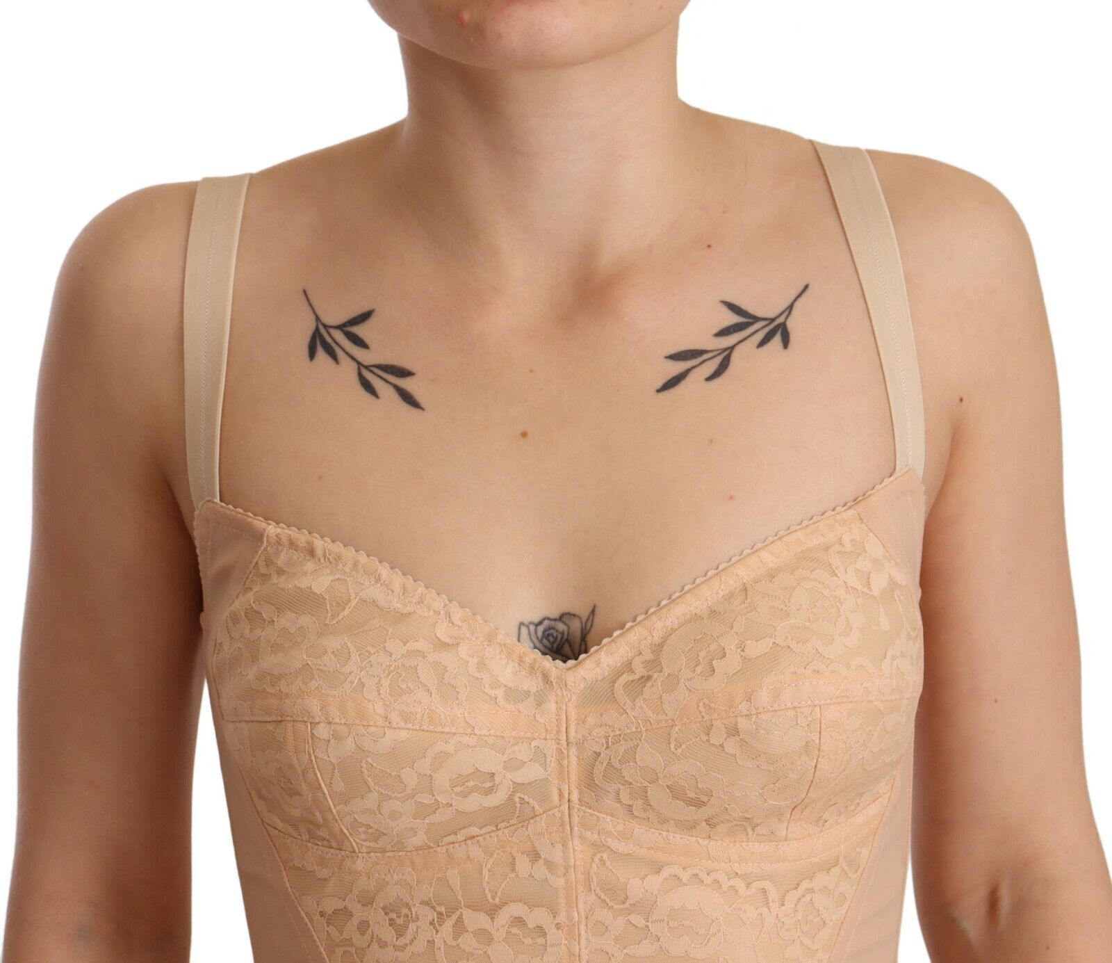 Dolce & Gabbana Beige Nylon Floral Lace Bodysuit Underwear-4