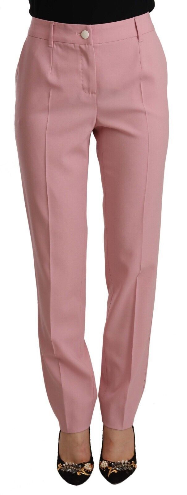 Dolce & Gabbana Pink Wool Stretch High-Waisted Trousers