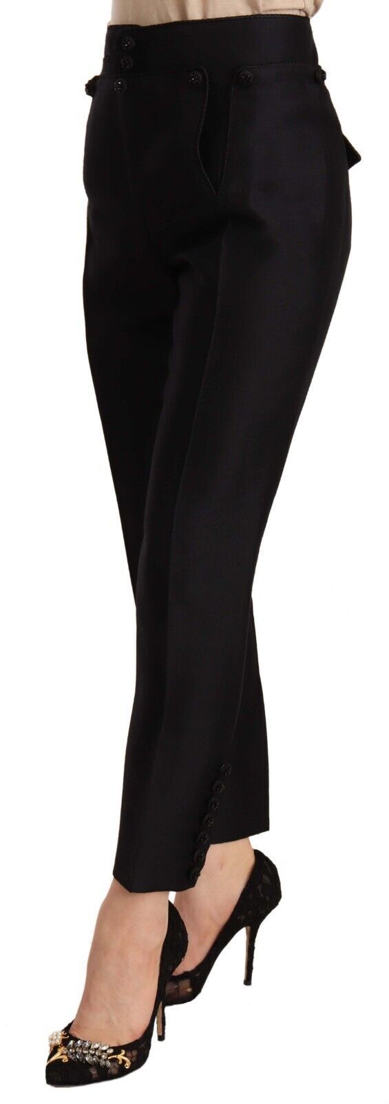 Dsquared² Black buttoned trousers with a high waist and embellishments-2