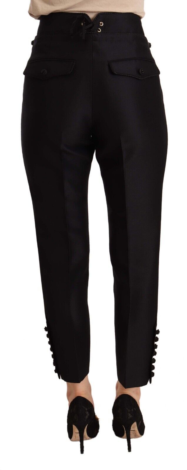 Dsquared² Black buttoned trousers with a high waist and embellishments-3