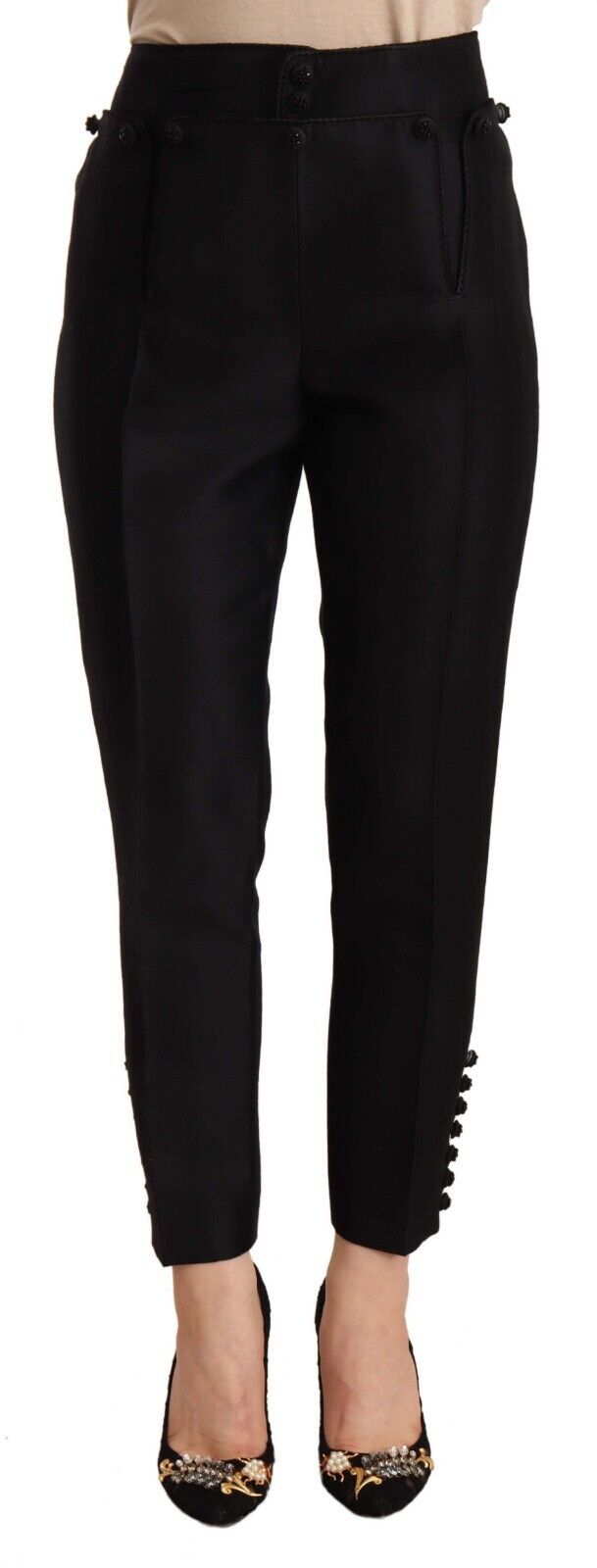 Dsquared² Black buttoned trousers with a high waist and embellishments