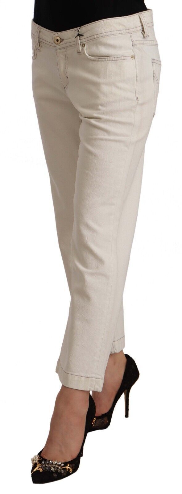 Dolce & Gabbana Off White Cotton Flared Cropped Denim Jeans-2