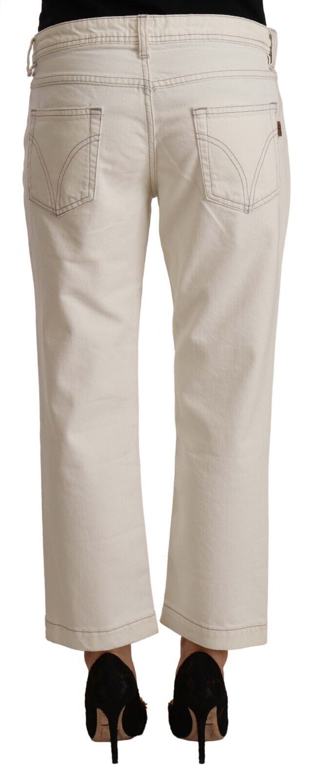 Dolce & Gabbana Off White Cotton Flared Cropped Denim Jeans-3