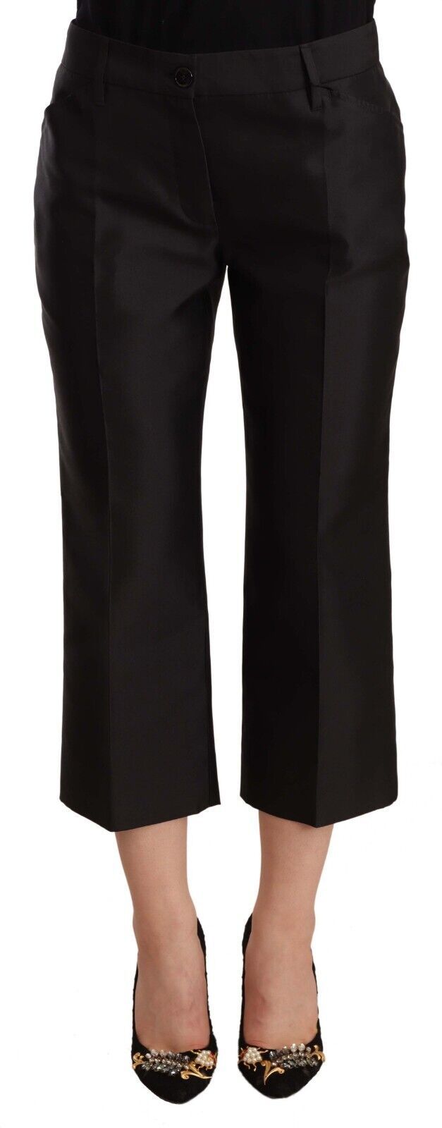 Dolce & Gabbana Black Cropped Pants in 100% Silk