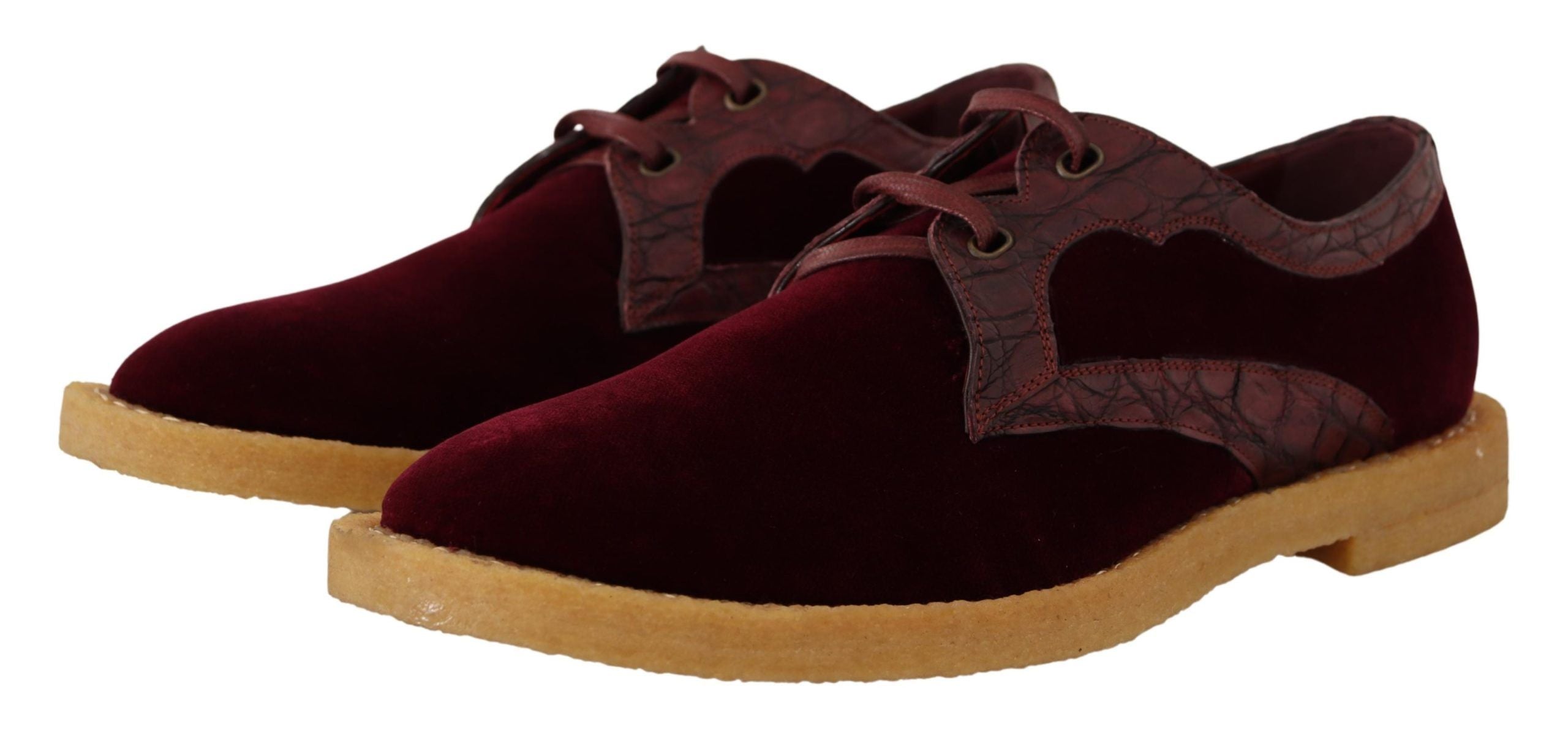 Dolce & Gabbana Bordeaux Velvet Exotic Leather Shoes-2