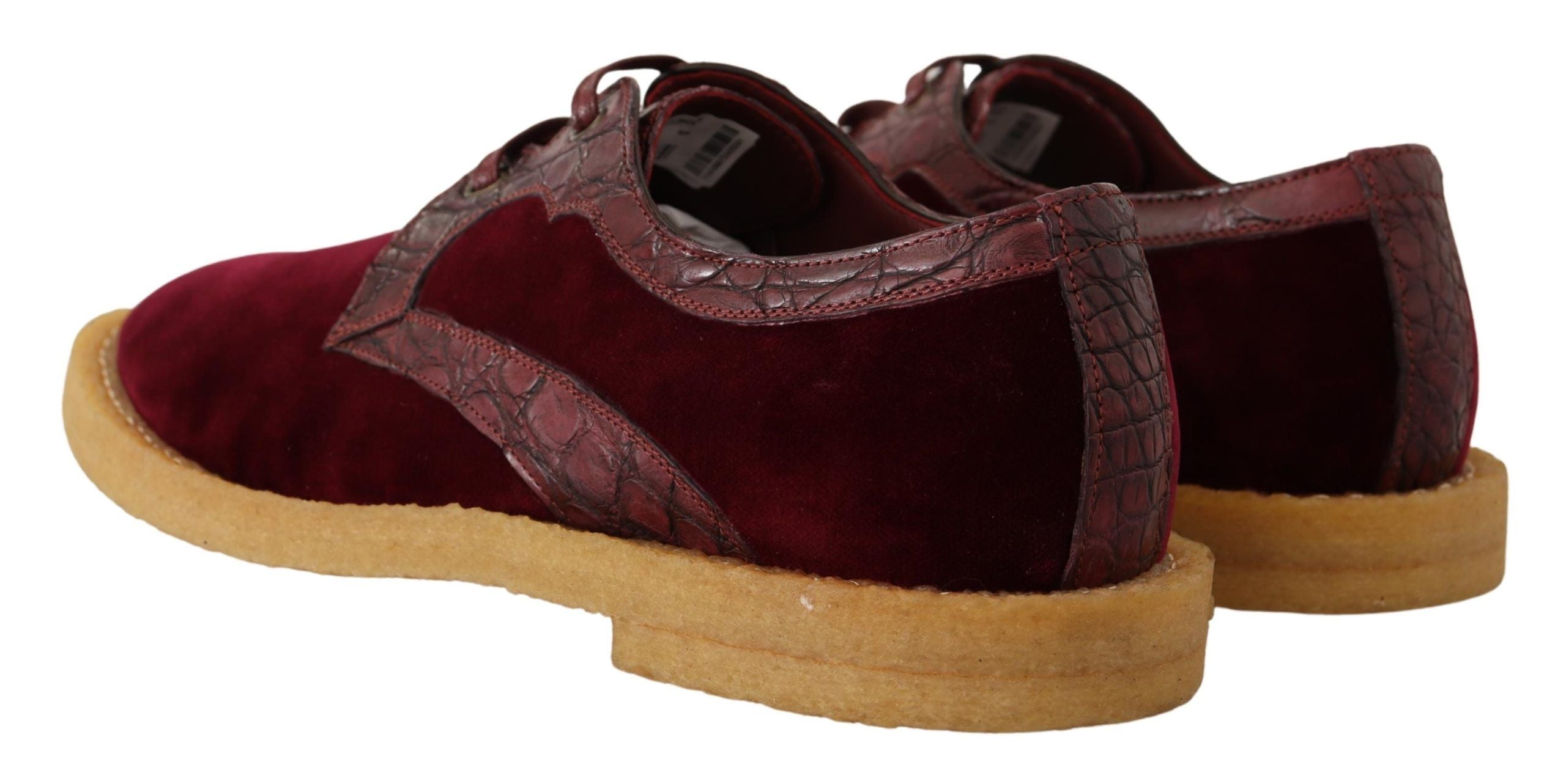 Dolce & Gabbana Bordeaux Velvet Exotic Leather Shoes-3