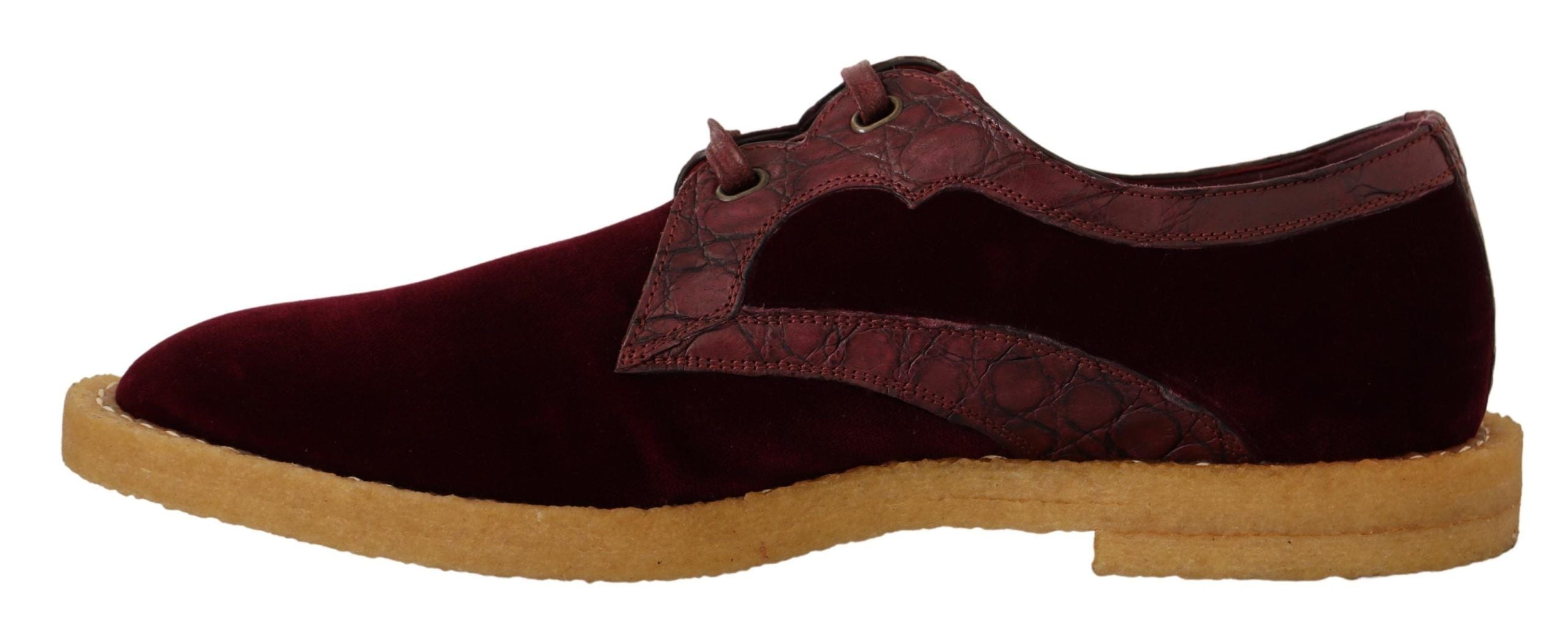 Dolce & Gabbana Bordeaux Velvet Exotic Leather Shoes-4