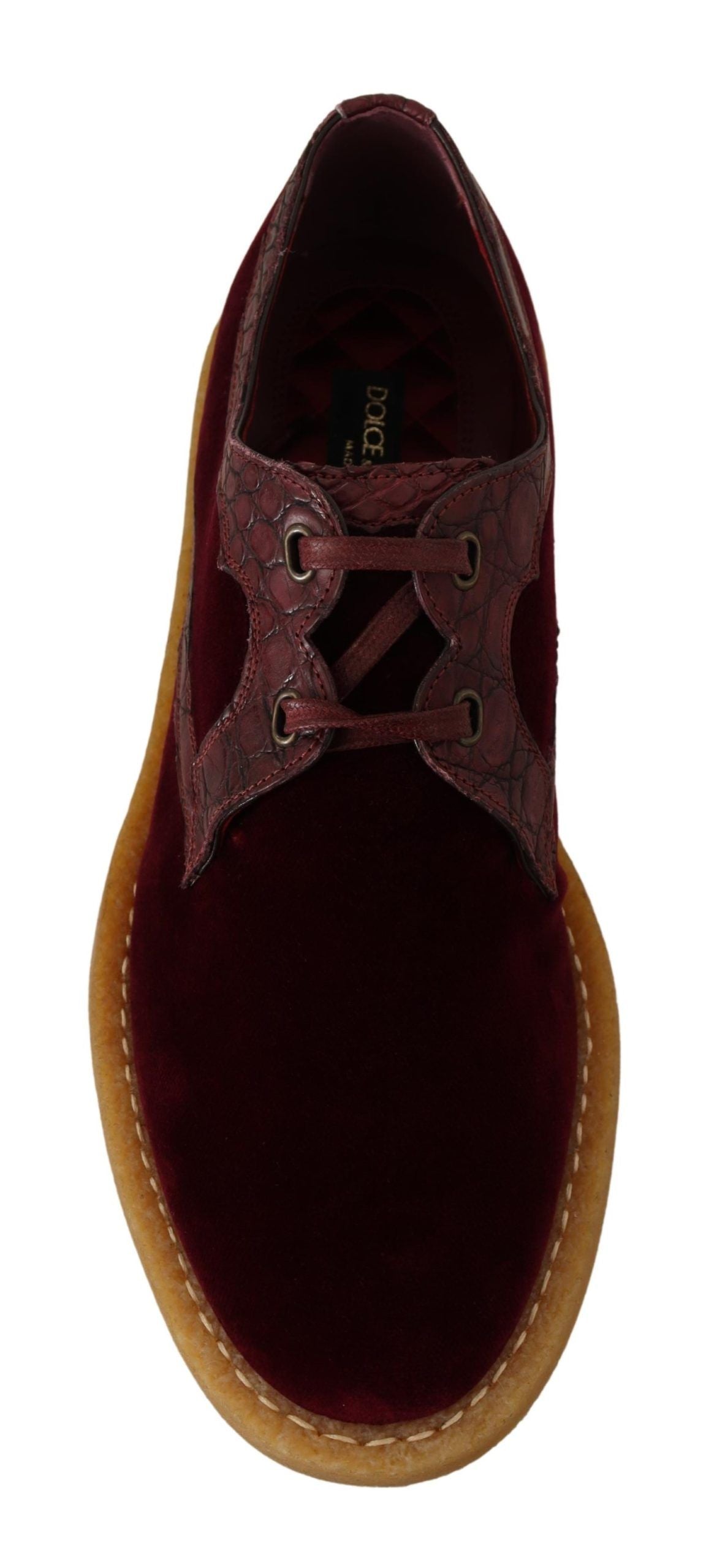 Dolce & Gabbana Bordeaux Velvet Exotic Leather Shoes-6