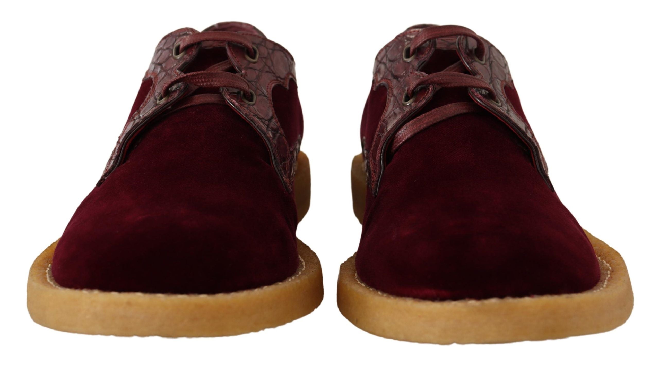 Dolce & Gabbana Bordeaux Velvet Exotic Leather Shoes-7