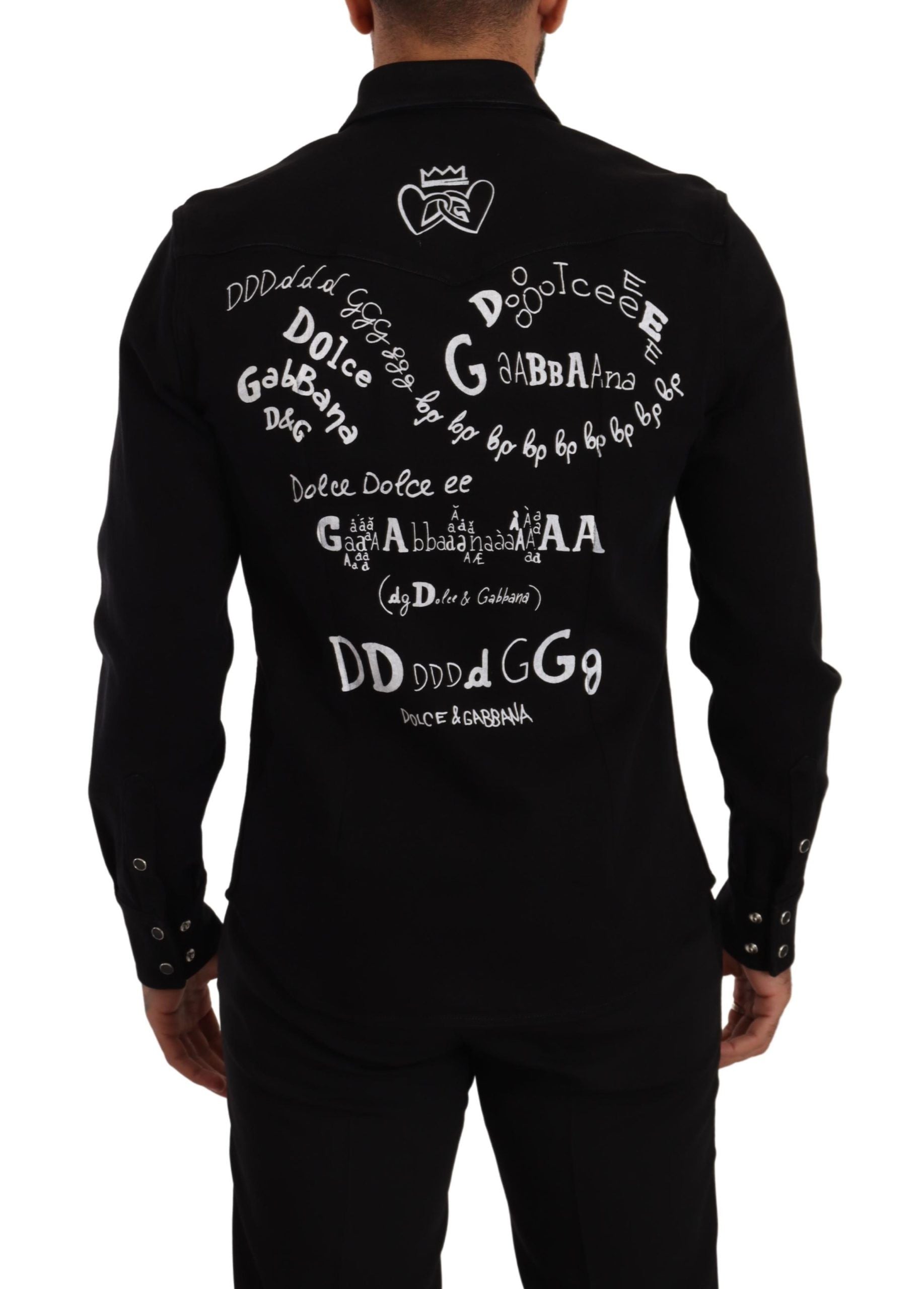 Dolce & Gabbana Black Slim Cotton Denim Stretch Shirt-3