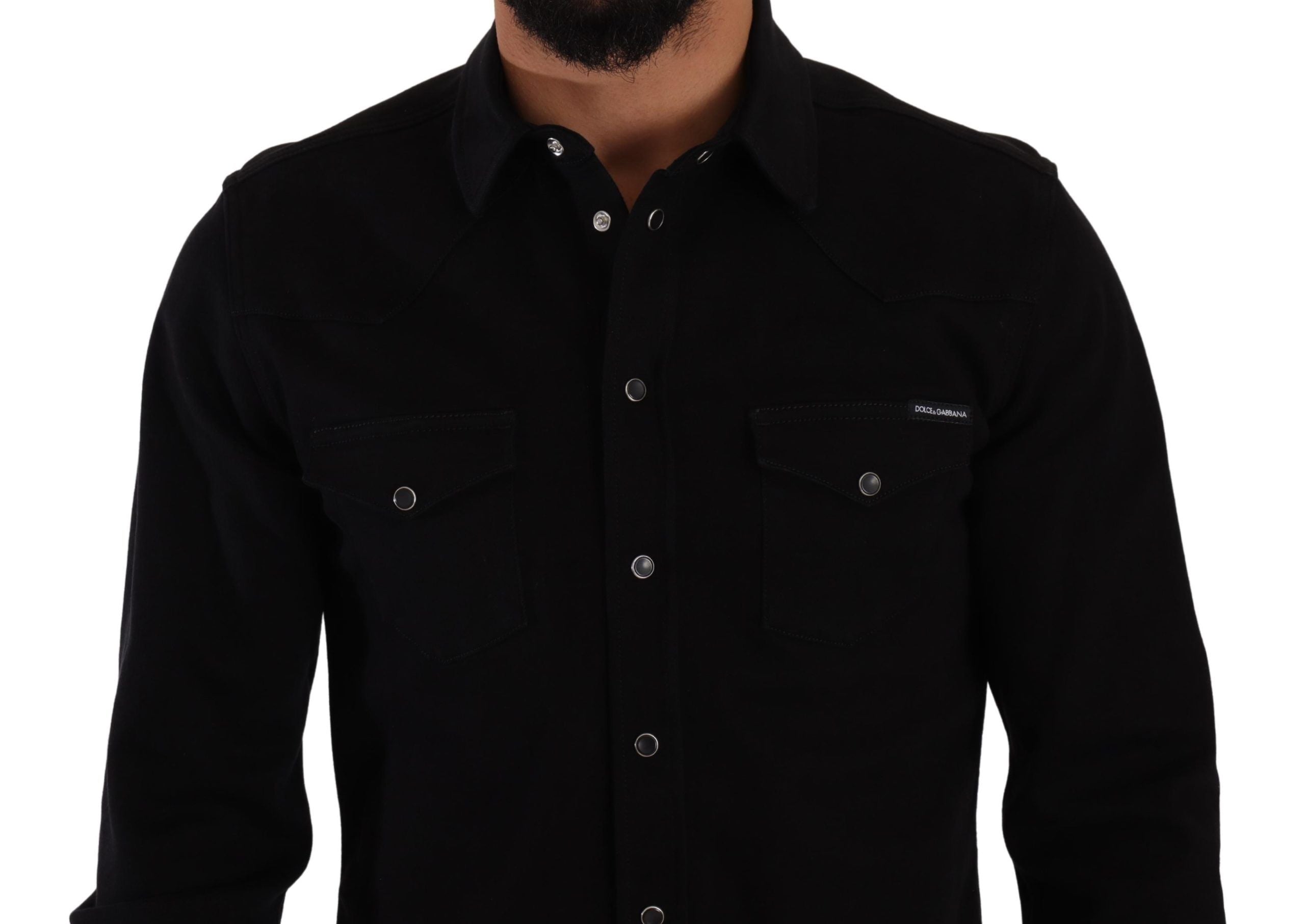 Dolce & Gabbana Black Slim Cotton Denim Stretch Shirt-4