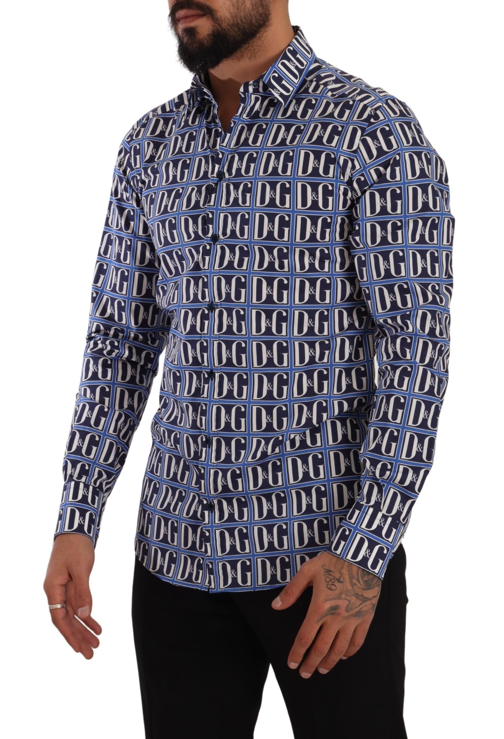 Dolce & Gabbana Blue Logo Mania Slim Fit Cotton Shirt-2