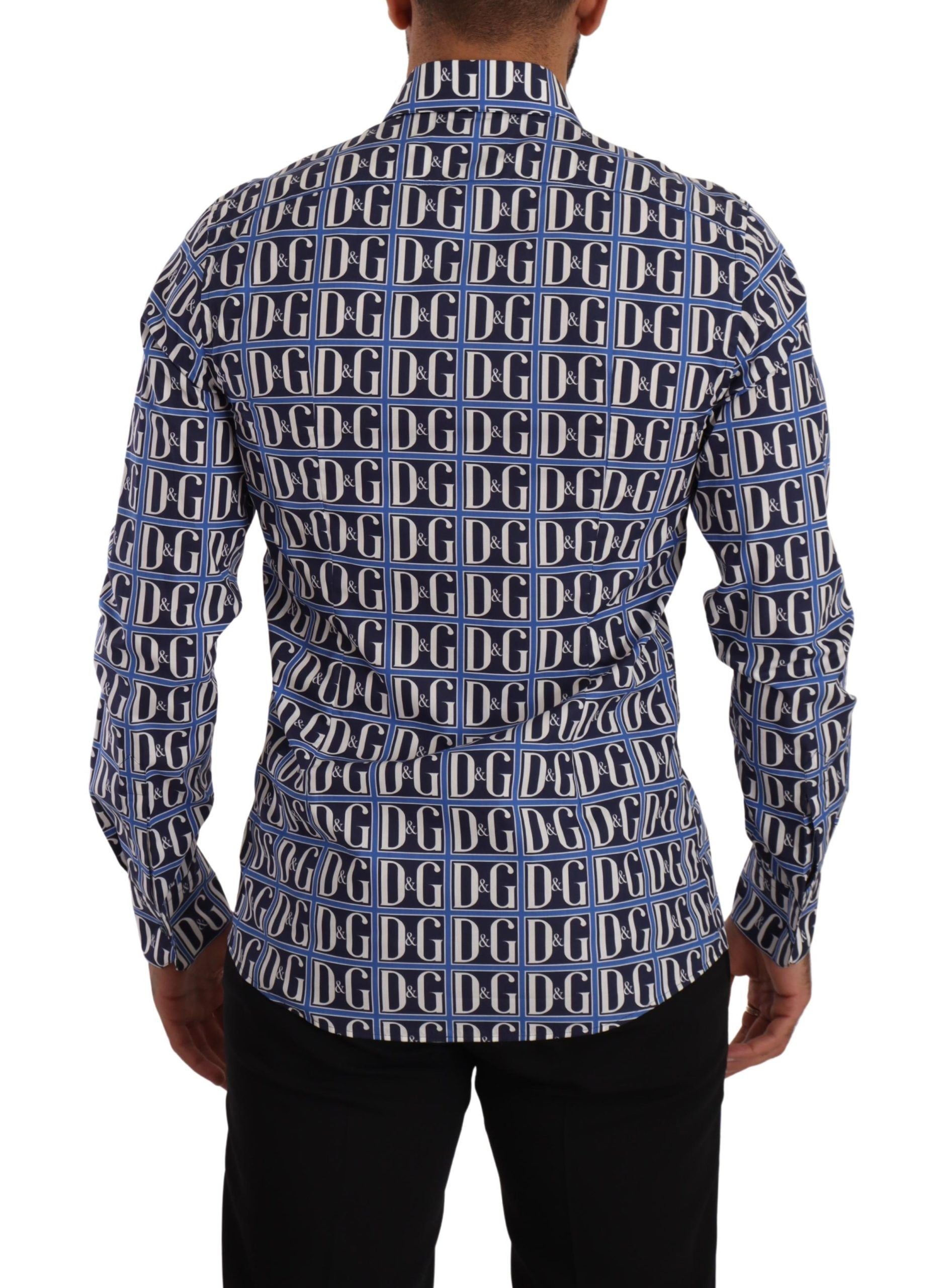Dolce & Gabbana Blue Logo Mania Slim Fit Cotton Shirt-3