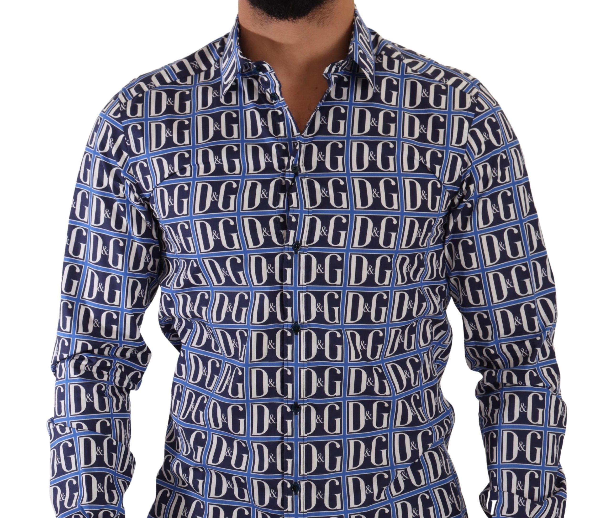 Dolce & Gabbana Blue Logo Mania Slim Fit Cotton Shirt-4