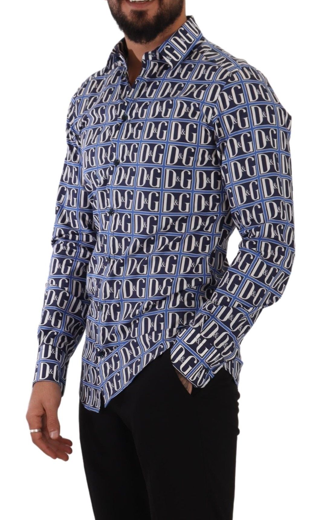 Dolce & Gabbana Blue Logo Mania Slim Fit Cotton Shirt-5