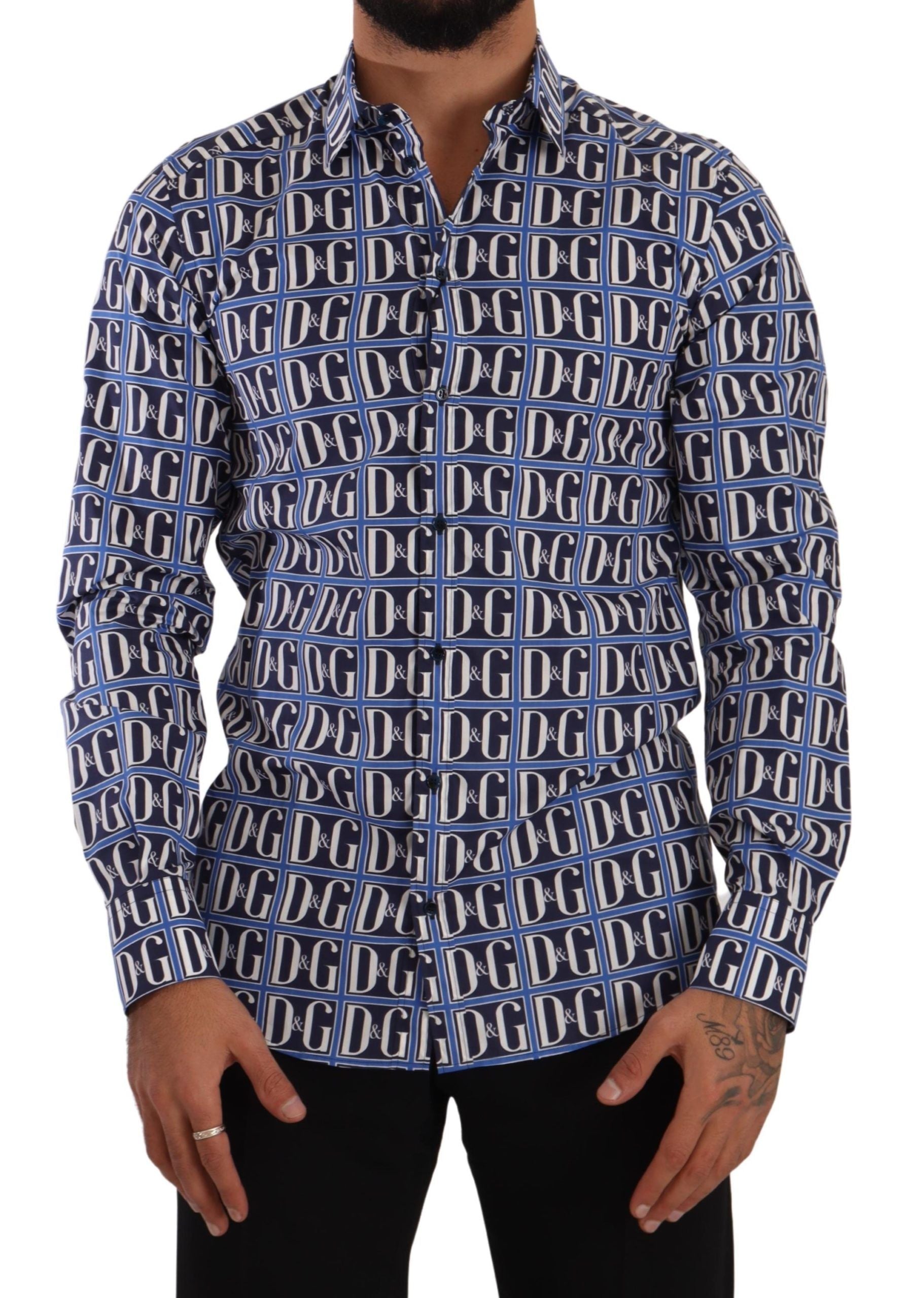 Dolce & Gabbana Blue Logo Mania Slim Fit Cotton Shirt-1