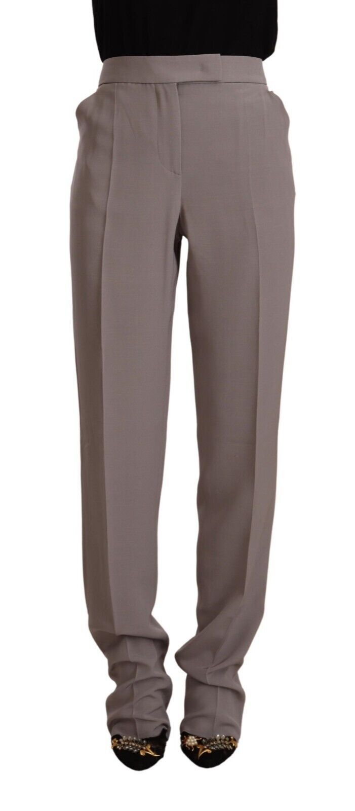 Armani brown silk trousers with a high waist and tapered length