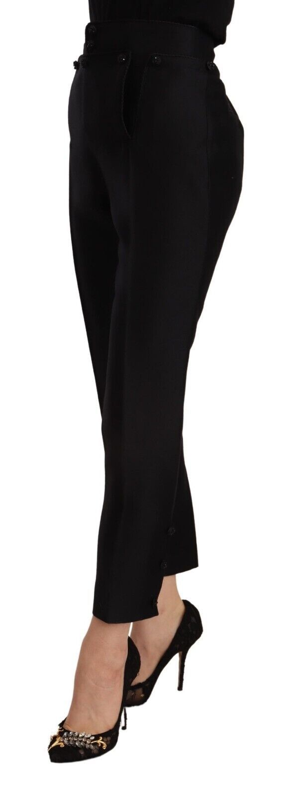 Dsquared² Black wool trousers with a high waist and slim fit-2
