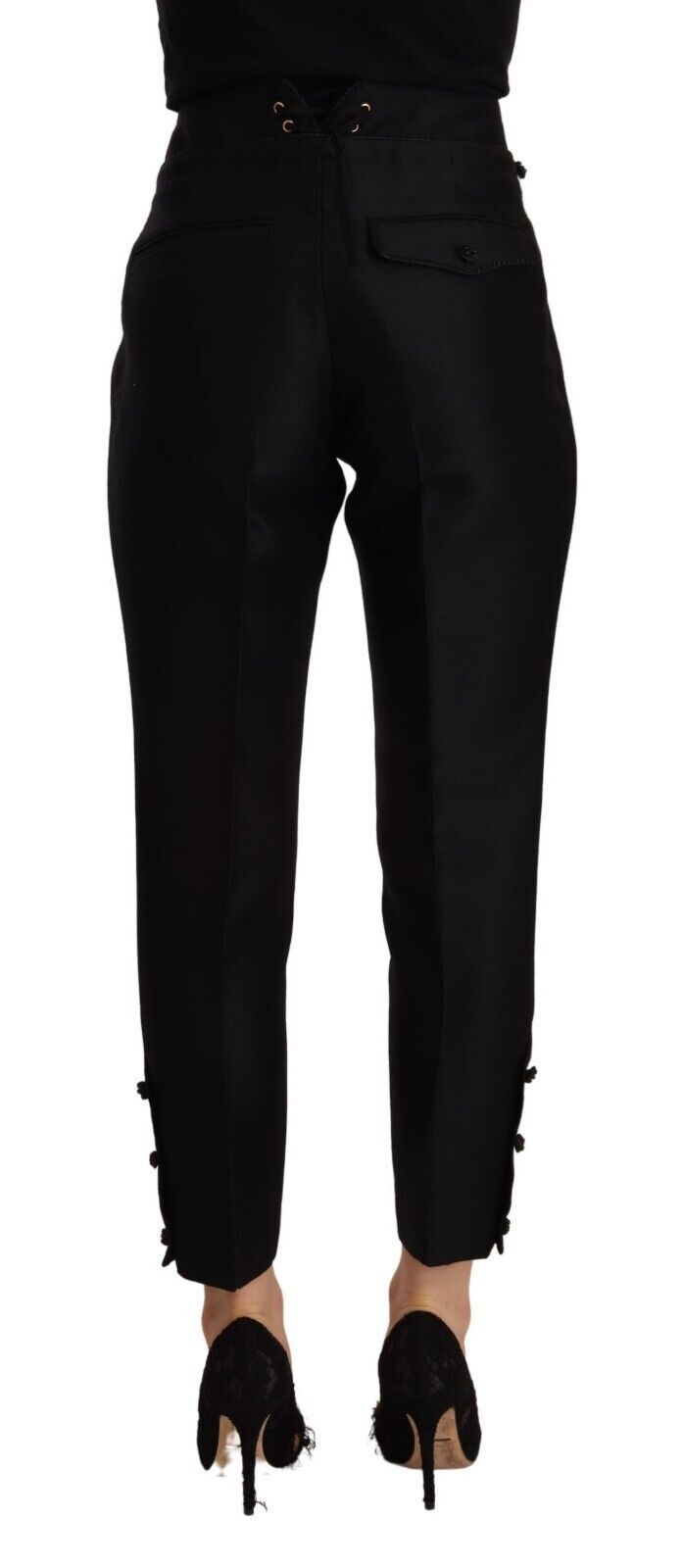 Dsquared² Black wool trousers with a high waist and slim fit-3