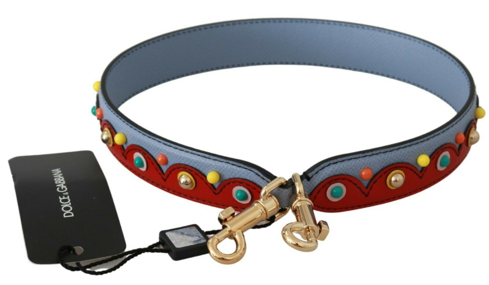 Dolce & Gabbana Blue and Red Leather Shoulder Strap Blue Handbag Accessory-1