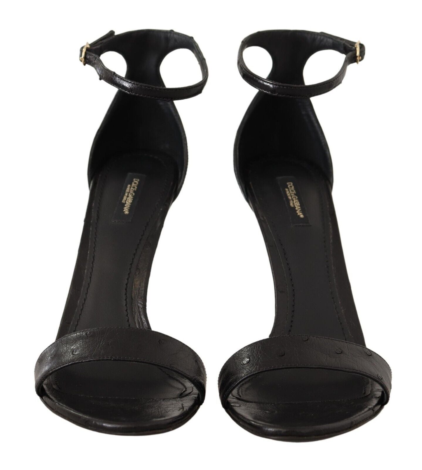 Dolce & Gabbana Black Ostrich Ankle Strap Heels Sandals Shoes-3