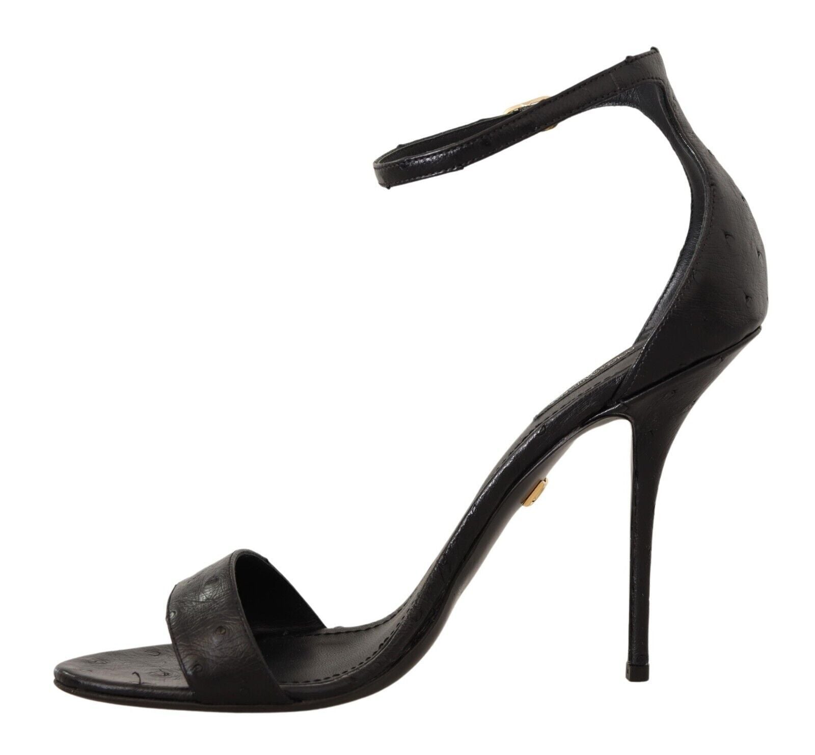 Dolce & Gabbana Black Ostrich Ankle Strap Heels Sandals Shoes-5